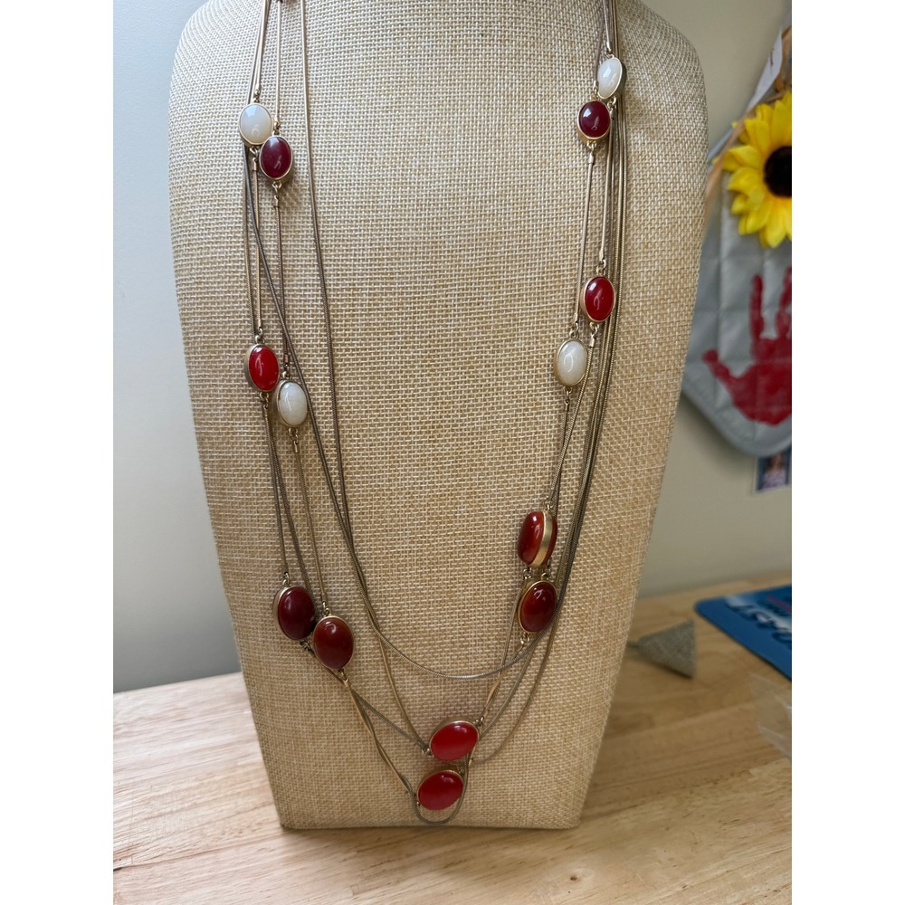 Boho Classic Statement Multi-Strand Red Gold Necklace Talbots - Picture 8 of 9